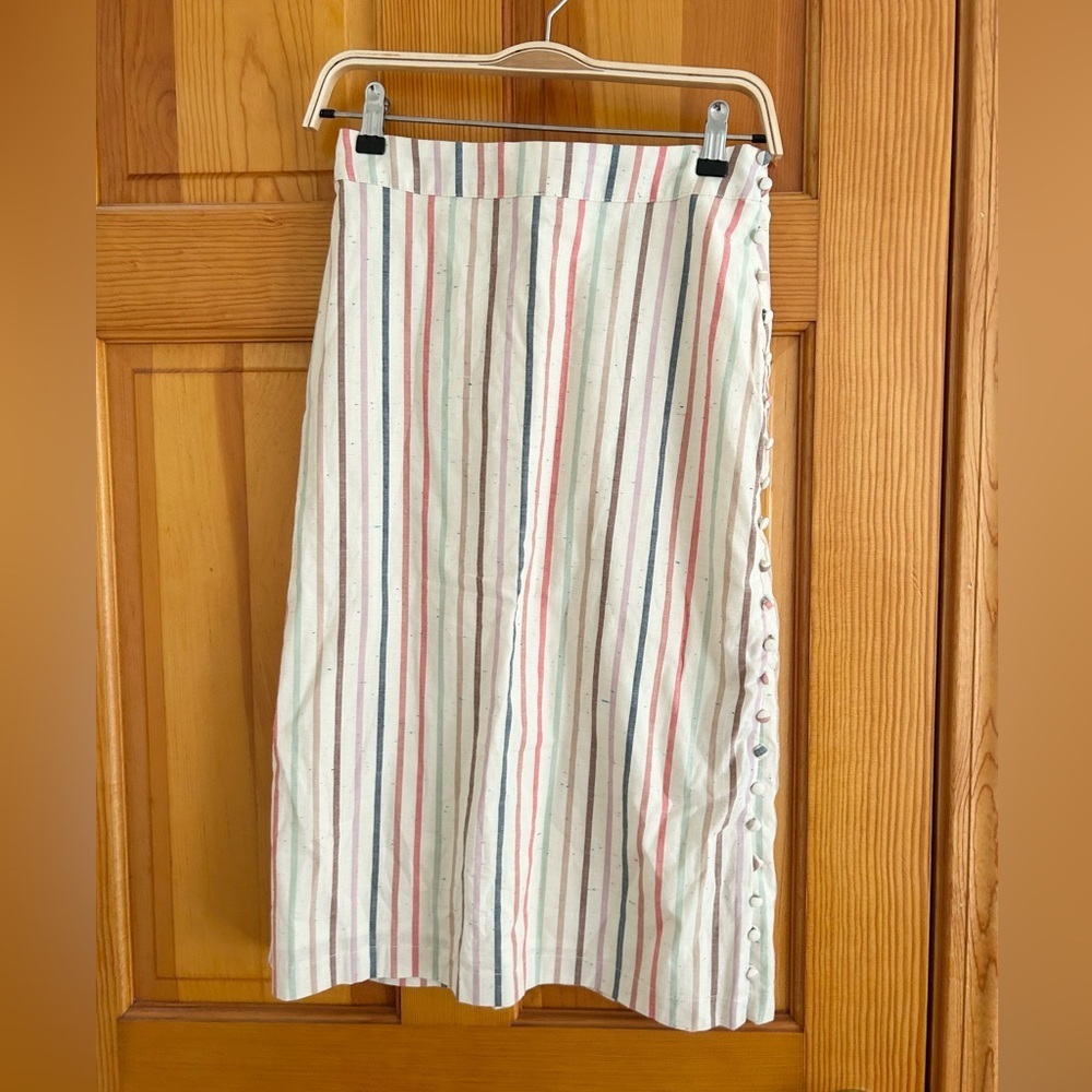 Madewell Button Slit Midi Skirt in Flecked Rainbow Stripe Size 00 - Picture 3 of 5